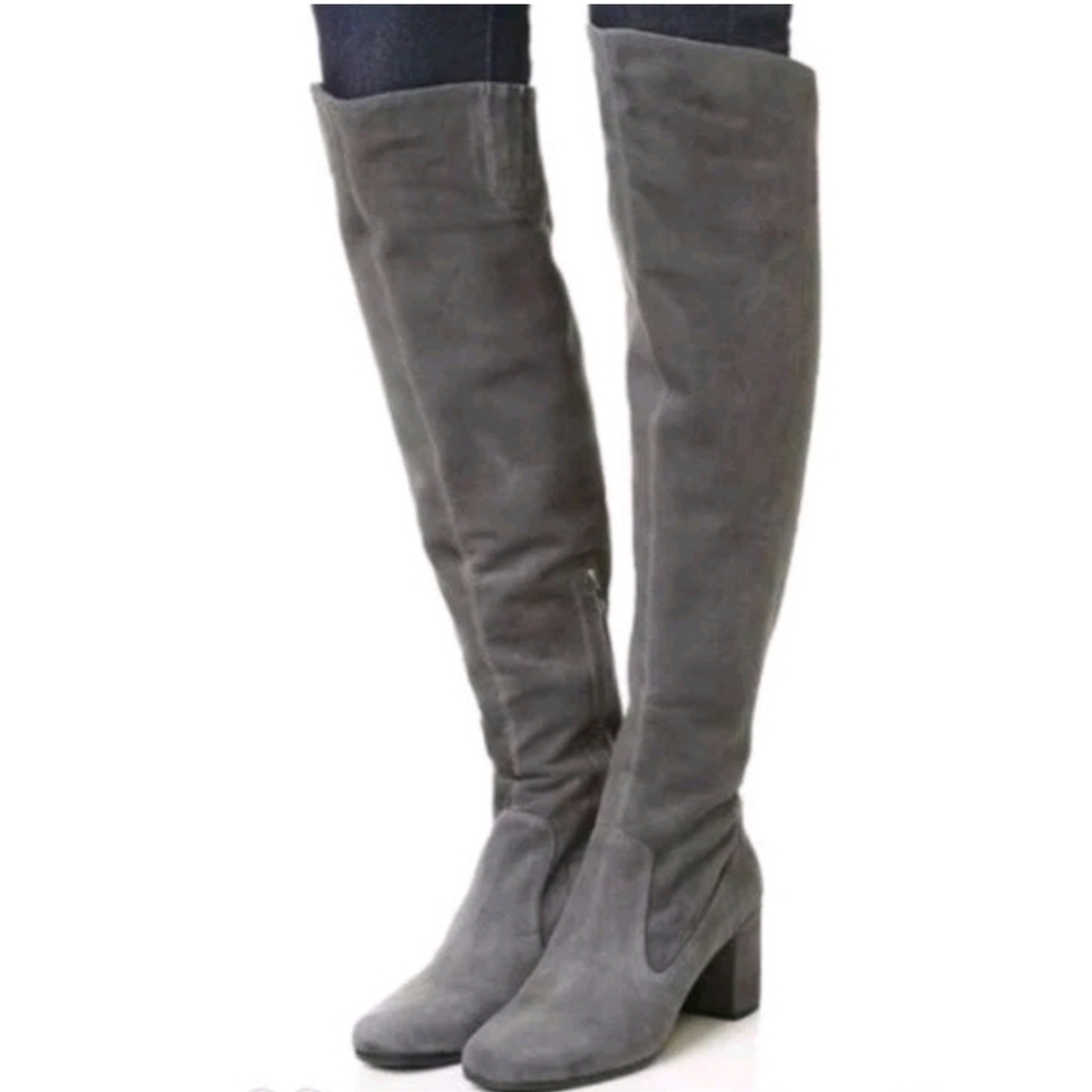 Steve Madden Jacoby Over the Knee Vegan Suede Boots Gray Size 7.5 Pointed Toe